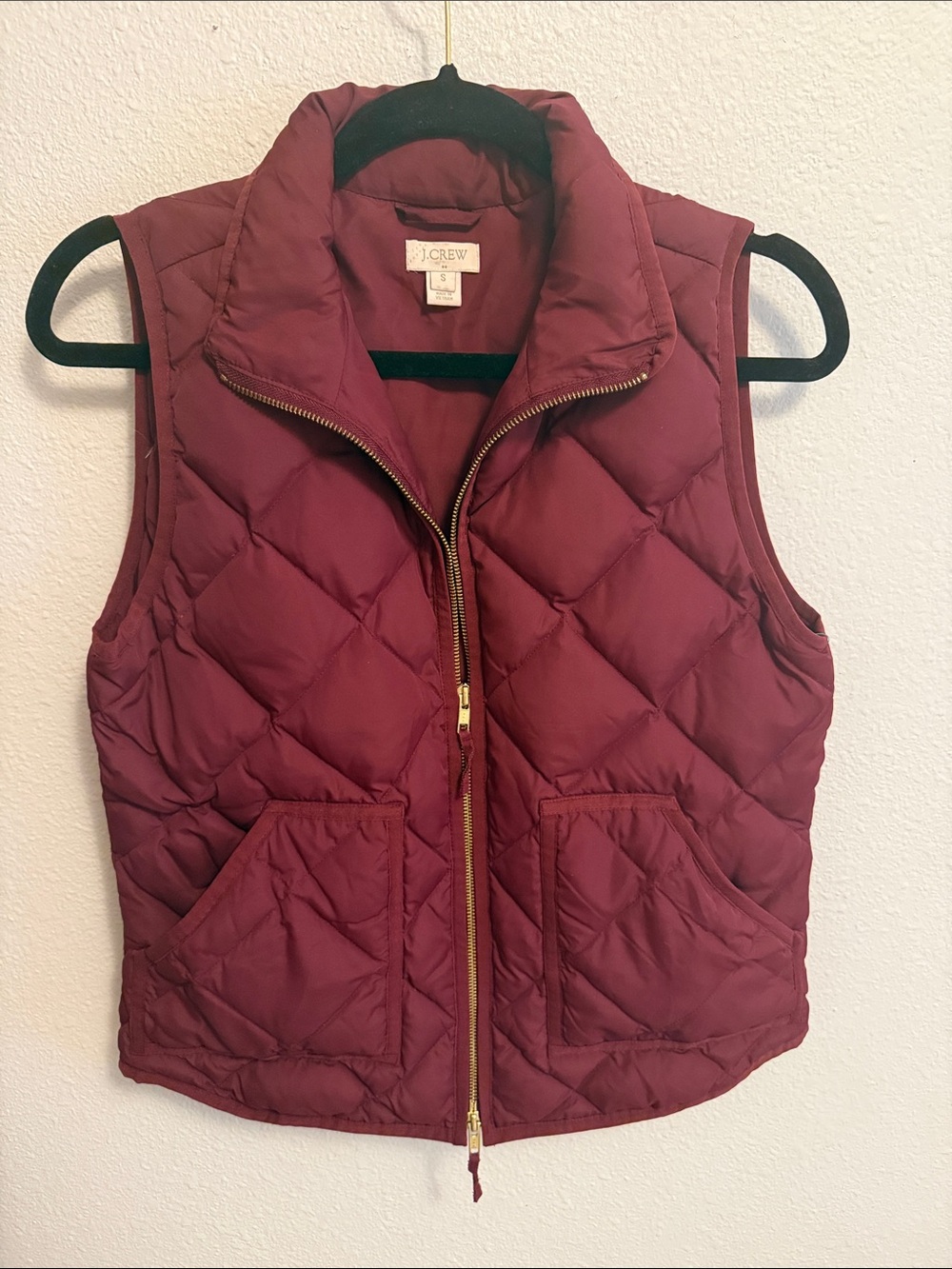 J. Crew Quilted Burgundy Puffer Vest